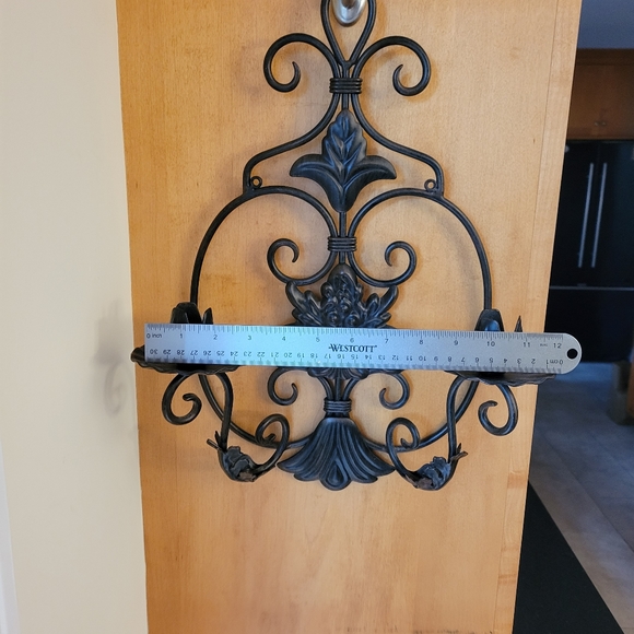 Wrought Metal Floral & Scroll Double Candle Sconce - Picture 4 of 7